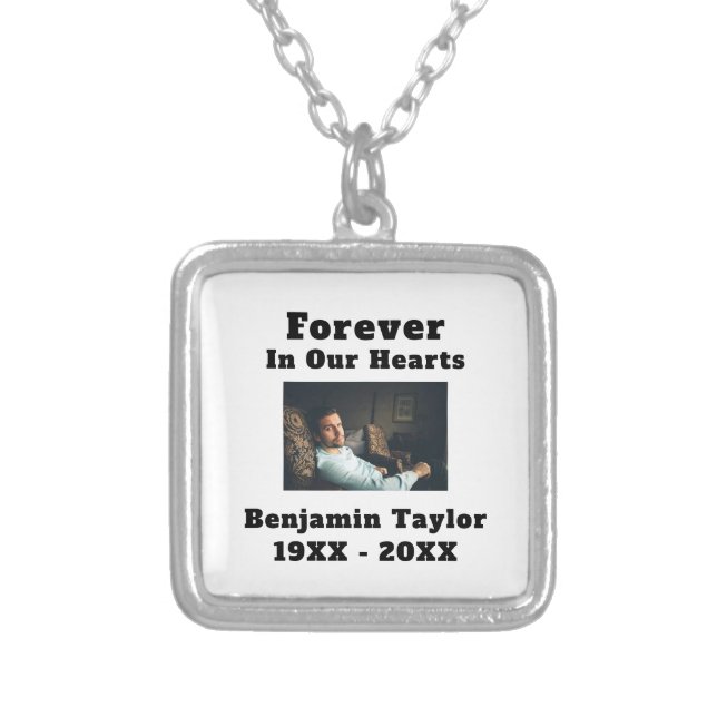 In Loving Memory Photo Forever In Our Hearts Text Silver Plated Necklace (Front)