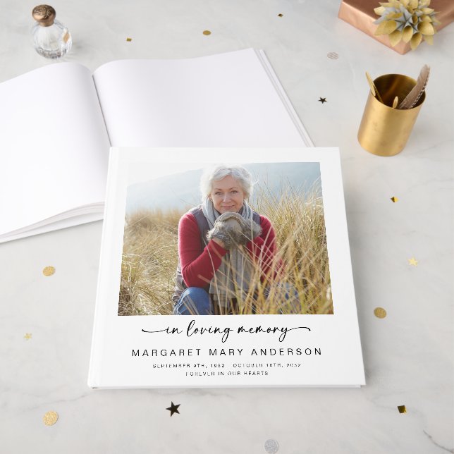 In Loving Memory Photo Funeral 12x12 Guest Book (Front Open)