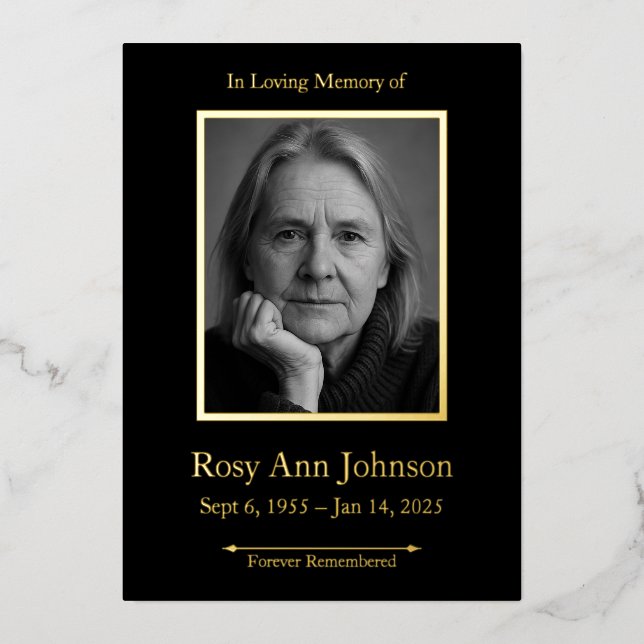 In Loving Memory Photo Funeral  Foil Invitation (Front)