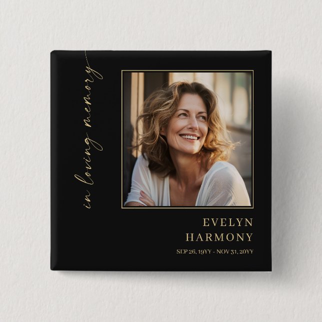 In Loving Memory Photo Funeral Memorial Button (Front)