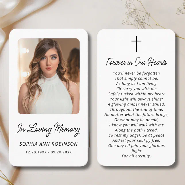 In Loving Memory Photo Funeral Prayer Card | Zazzle