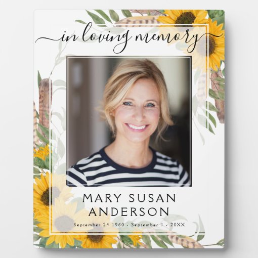In Loving Memory Photo Funeral Sunflower Memorial Plaque | Zazzle