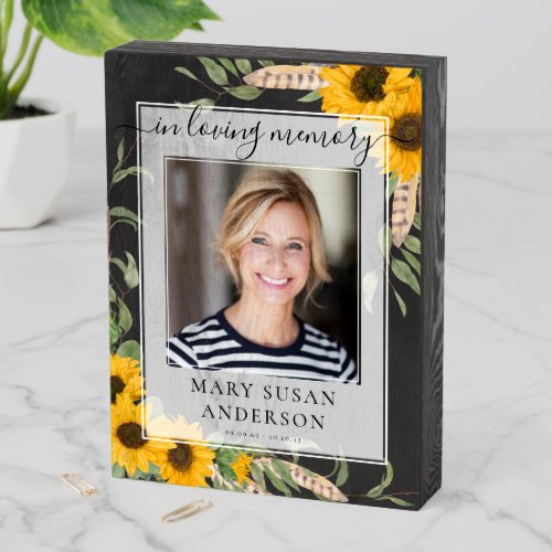 In Loving Memory Photo Funeral Sunflower Memorial Wooden Box Sign