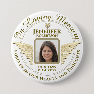 In Loving Memory Photo Gold and White Button