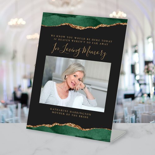 In Loving Memory Photo Green Dark Wedding Pedestal Sign