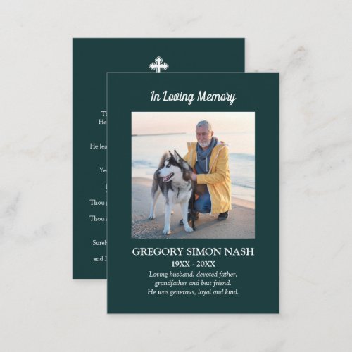 In Loving Memory Photo Green Funeral Card