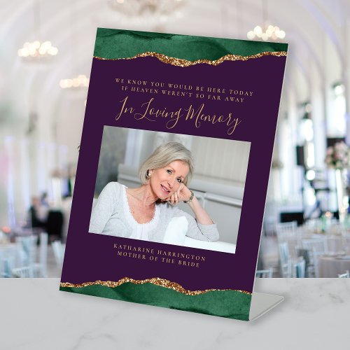 In Loving Memory Photo Green Purple Wedding Pedestal Sign