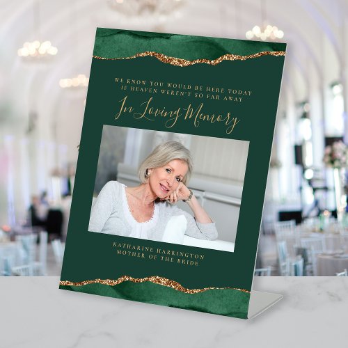 In Loving Memory Photo Green Wedding Pedestal Sign