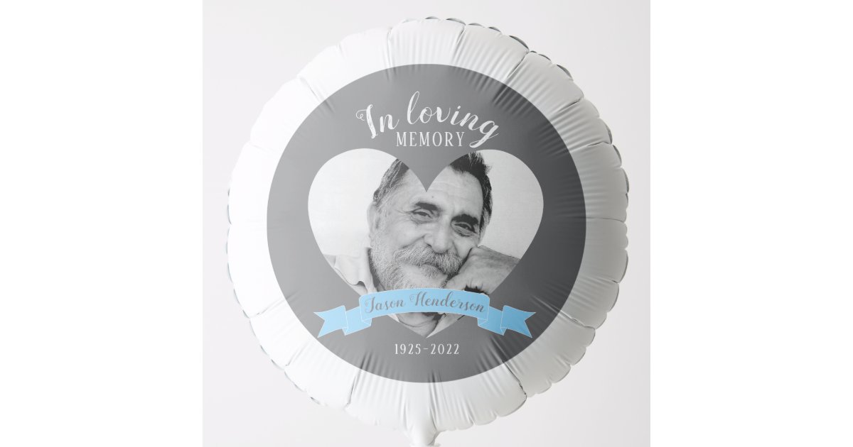 Blue Ribbon Memory In loving memory photo heart blue ribbon balloon | Zazzle
