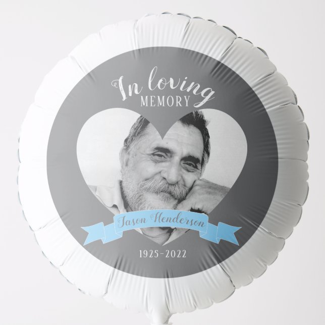 In loving memory photo heart blue ribbon balloon (Front)