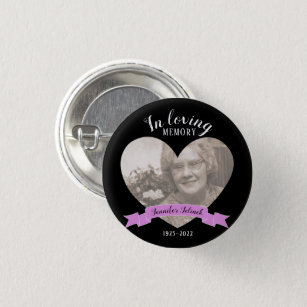 In loving memory photo heart name button/badge button