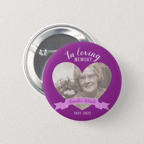 In loving memory photo heart name purple button