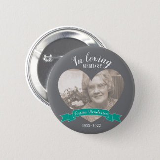 In loving memory photo heart pink ribbon button