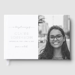 In Loving Memory Photo Heart Script Funeral Foil Foil Guest Book