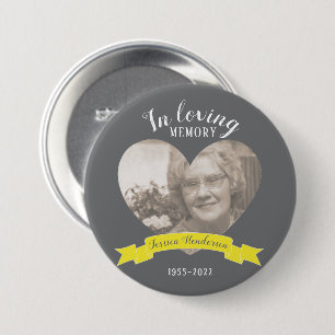 In loving memory photo heart yellow ribbon button