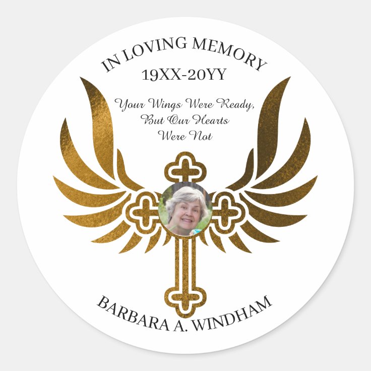 In Loving Memory Photo Keepsake Cross with Wings C Classic Round