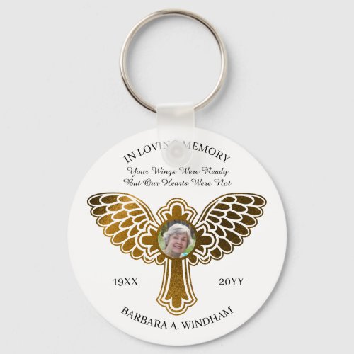 In Loving Memory Photo Keepsake Cross with Wings K Keychain