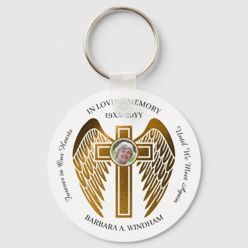 In Loving Memory Photo Keepsake Cross with Wings Keychain