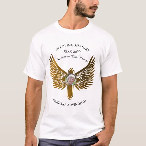In Loving Memory Photo Keepsake Cross with Wings T_Shirt