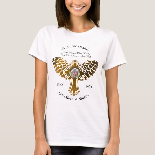 In Loving Memory Photo Keepsake Cross with Wings T_Shirt