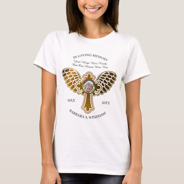 In Loving Memory Photo Keepsake Cross with Wings T-Shirt (Front)