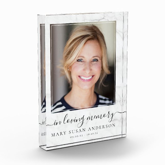 In Loving Memory Photo Marble Memorial Block (Left)