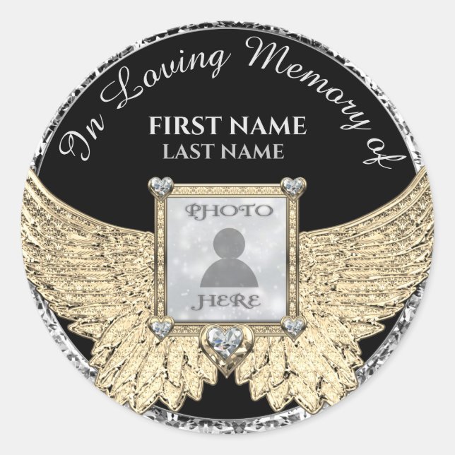 In Loving Memory Photo Memorial Diamond Look Classic Round Sticker (Front)