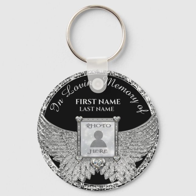 In Loving Memory Photo Memorial Diamond Look Keych Keychain (Front)