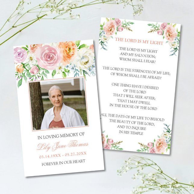 In Loving Memory Photo Memorial Elegant Peach Rose Business Card (Creator Uploaded)