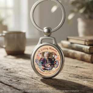In Loving Memory Photo Memorial Floral Wreath Keychain