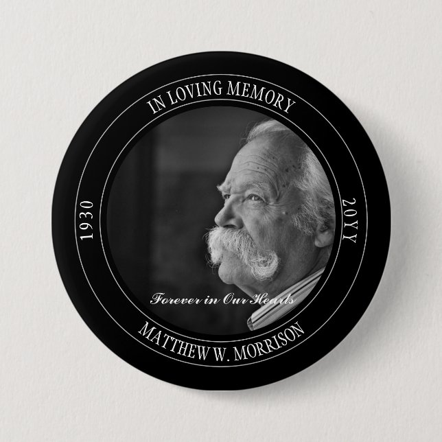 In Loving Memory Photo Memorial | Funeral Black Button (Front)