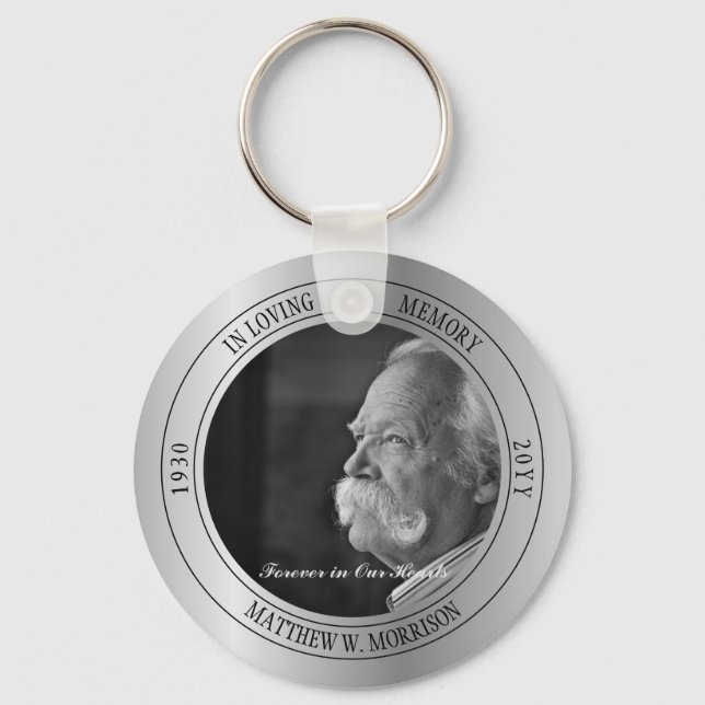 In Loving Memory Photo Memorial | Funeral Silver Keychain (Front)