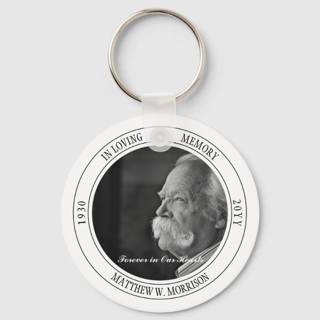 In Loving Memory Photo Memorial | Funeral White Keychain (Front)
