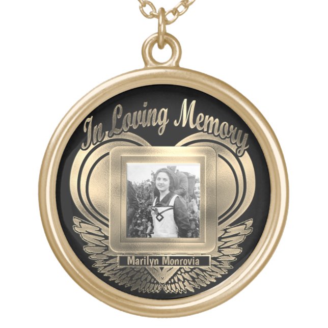 In Loving Memory Photo Memorial Gold Plated Necklace (Front)