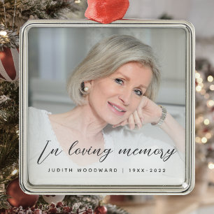 In Loving Memory Photo Memorial Gray Metal Ornament