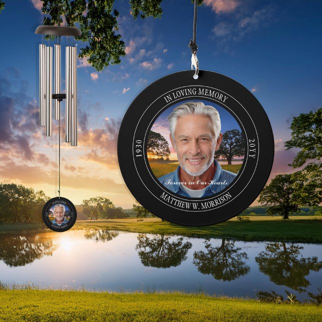 In Loving Memory Photo Memorial Keepsake Wind Chime (In Loving Memory Photo Memorial Keepsake Wind Chime - Black with White Text)