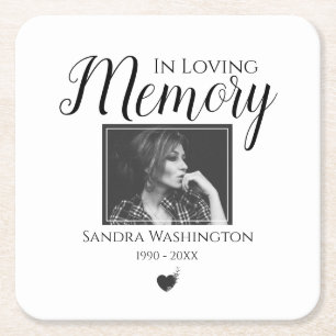In Loving Memory   Photo Memorial Service Square Paper Coaster