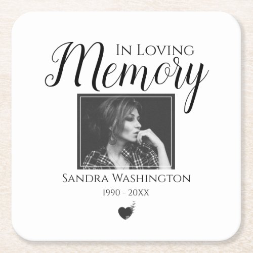 In Loving Memory  Photo Memorial Service Square Paper Coaster