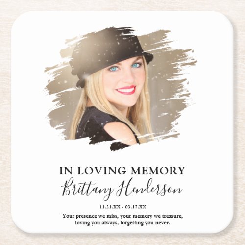 In Loving Memory  Photo Memorial Square Paper Coaster