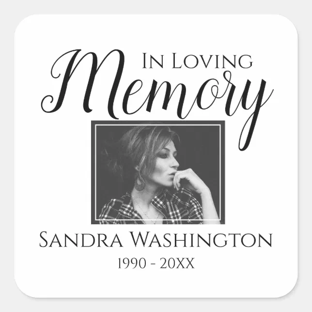 In Loving Memory | Photo Memorial Square Sticker | Zazzle