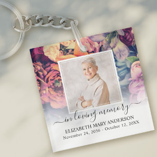 In Loving Memory Photo Moody Floral Memorial Keychain