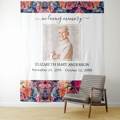 In Loving Memory Photo Moody Floral Memorial Tapestry