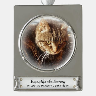 In Loving Memory Photo Name Cat Dog Pet Keepsake Silver Plated Banner Ornament