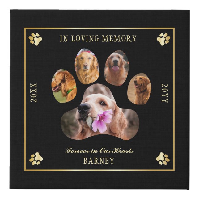 In Loving Memory Photo Pet Memorial - Black | Gold Faux Canvas Print (Front)