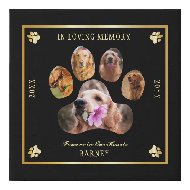 In Loving Memory Photo Pet Memorial - Black | Gold Faux Canvas Print ...