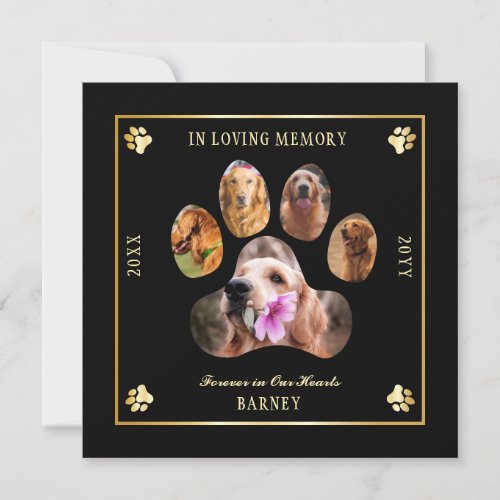 In Loving Memory Photo Pet Memorial _ Black  Gold Invitation