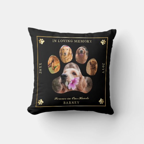 In Loving Memory Photo Pet Memorial _ Black  Gold Throw Pillow