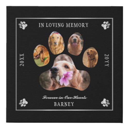 In Loving Memory Photo Pet Memorial _ Black Silver Faux Canvas Print