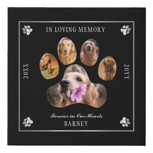 In Loving Memory Photo Pet Memorial - Black Silver Faux Canvas Print (Front)