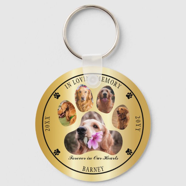 In Loving Memory Photo Pet Memorial - Gold Keychain (Front)